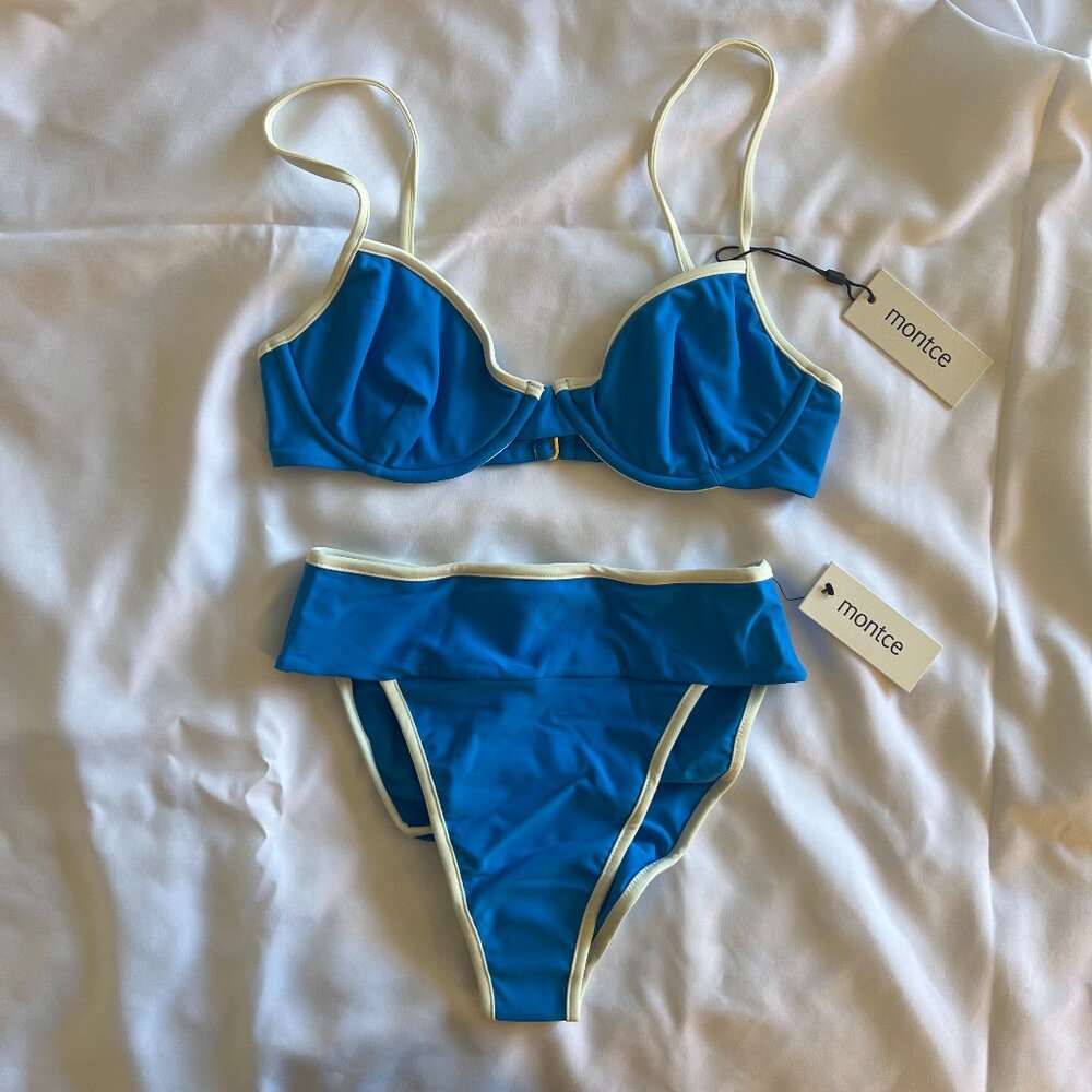 Montce Dainty x Tamarindo Bikini Set in Asul-Cream Binded - S Top, M Bottom
